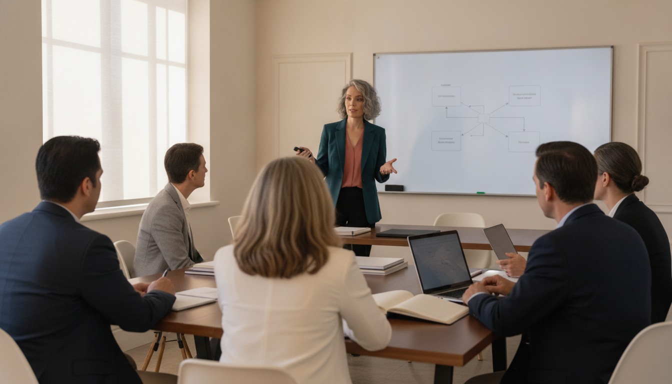 Karen Sartin presenting an AI workflow to a small business team