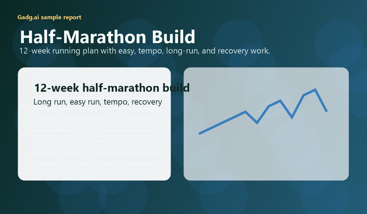 Half-marathon training plan dashboard with running progression chart.